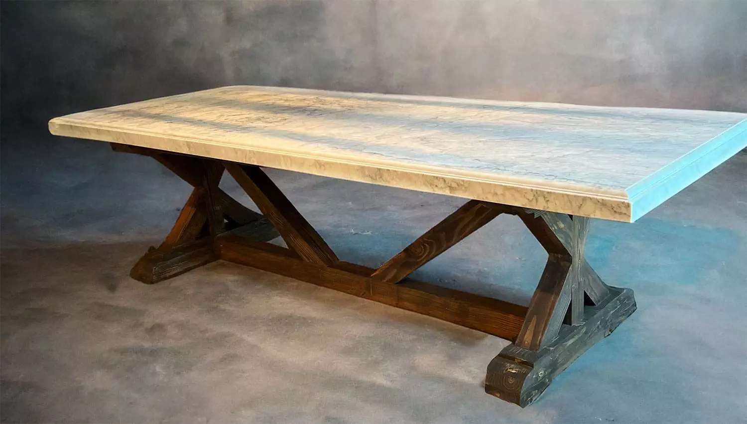 marble table top with handcrafted bottom, Orchid Wood Company