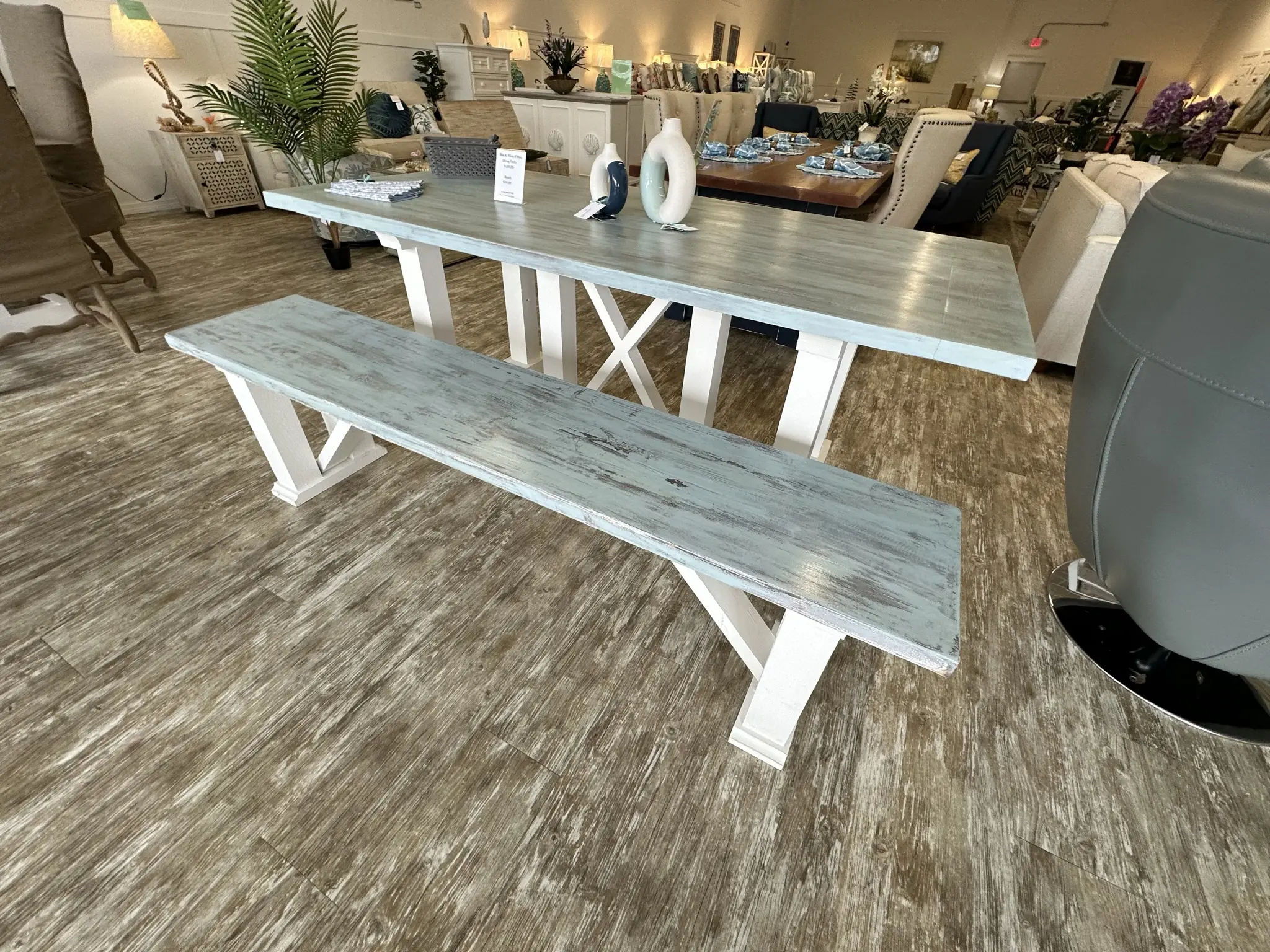 The Port Salerno Custom Solid Wood Dining Table in Reclaimed Beach Cottage Finish