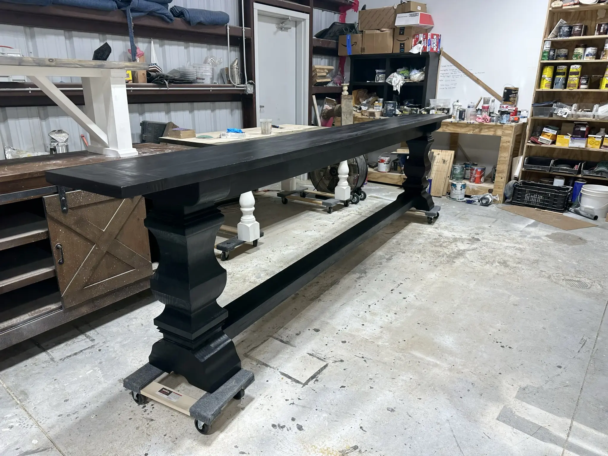 The Old Northwood Sideboard shown 13 feet long in Cobalt Gray hand rubbed until almost black