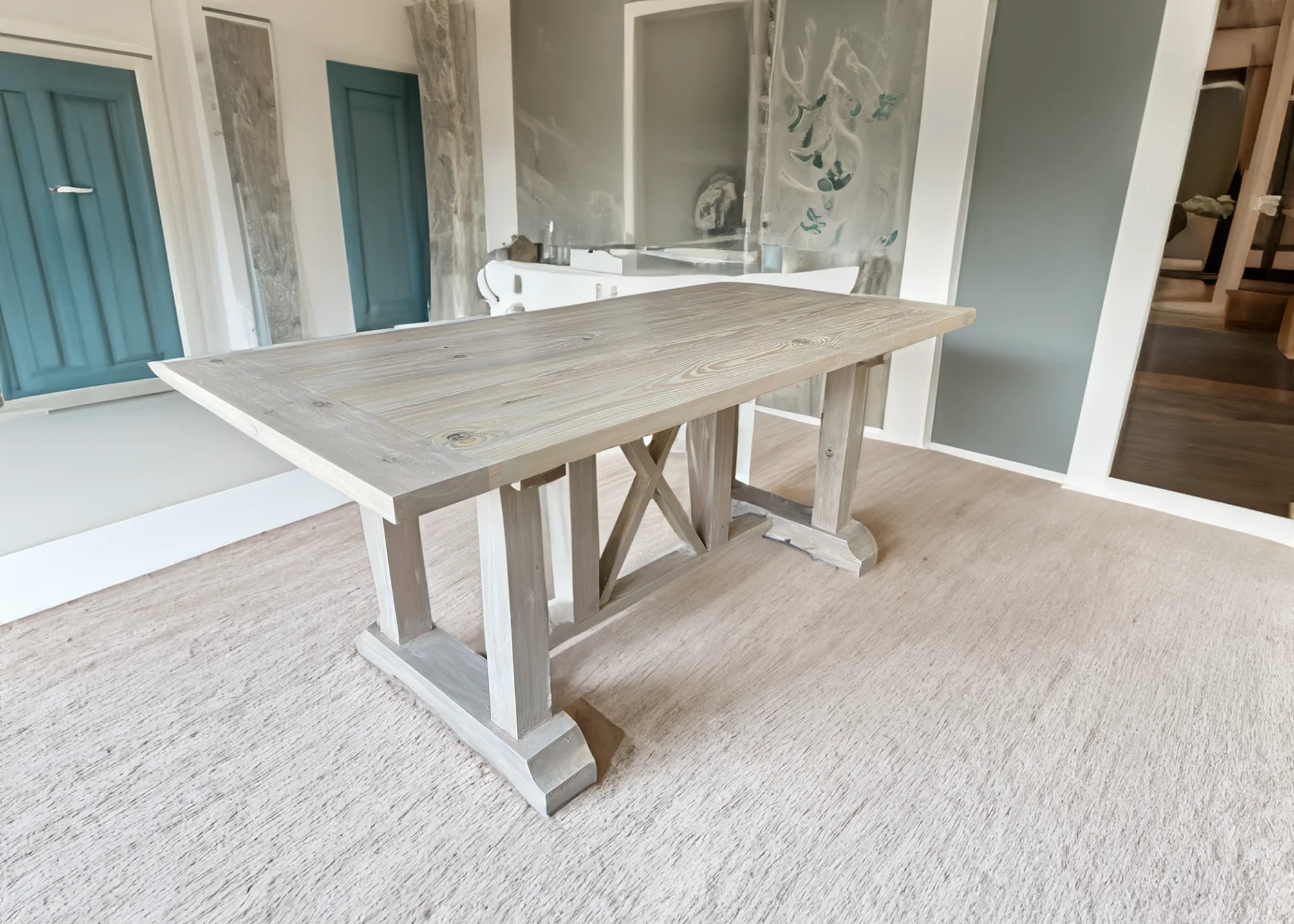 The Port Salerno Custom Solid Wood Dining Table in Antiqued White Finish