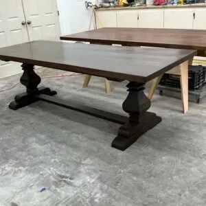 trestle dining table, pedestal dining table, Alachua Abbey table, farmhouse table Florida, rustic wood dining table, handcrafted solid wood table, old world dining furniture