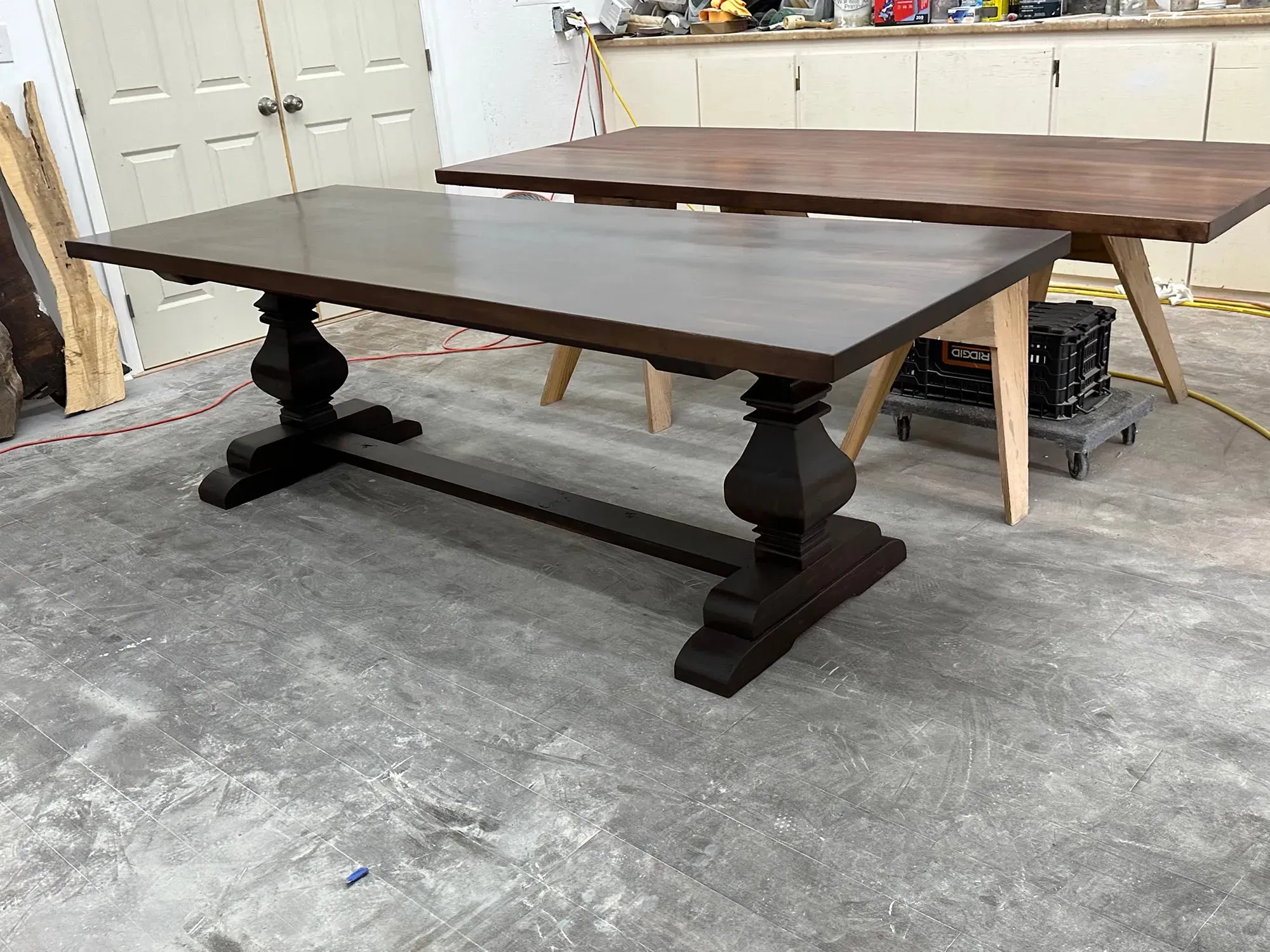trestle dining table, pedestal dining table, Alachua Abbey table, farmhouse table Florida, rustic wood dining table, handcrafted solid wood table, old world dining furniture