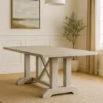Port Salerno Dining Table – White Trestle Base with Dark Wood Top | Modern Coastal Farmhouse